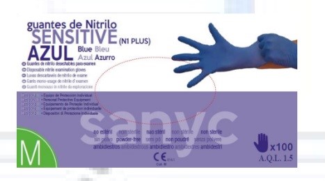 Guante Nitrilo Sin Polvo Azul"Sensitive" T-G 100 UDS