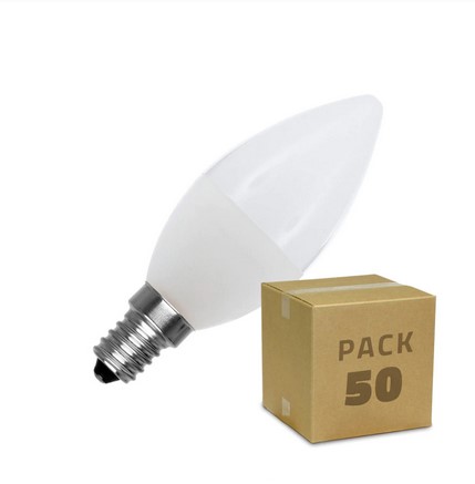 Caja De 50 Bombillas Led E14 C37 5W Blanco